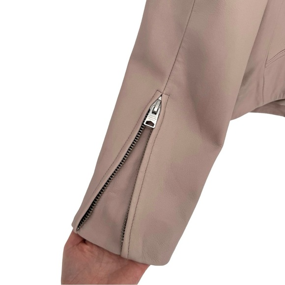 All Saints 8 Dalby Slim-Fit Leather‎ Biker Jacket Misty Pink Zipper Moto Boho - Picture 8 of 15